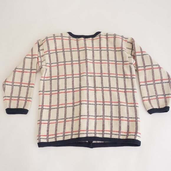 Vintage Pendleton Cream Navy Plaid Wool Checker Cardigan Old Money Preppy 1X - Picture 10 of 10